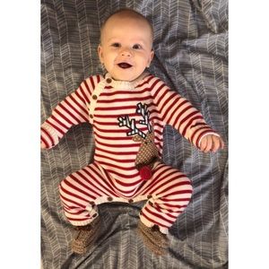 Mudpie Christmas Knit Striped Romper Reindeer 3-6